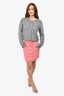 Balmain Pink Tweed Gold Button Embellished Skirt Size 38