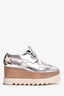 Stella McCartney Silver Metallic Leather Platform Sneakers Size 37