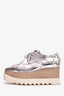 Stella McCartney Silver Metallic Leather Platform Sneakers Size 37
