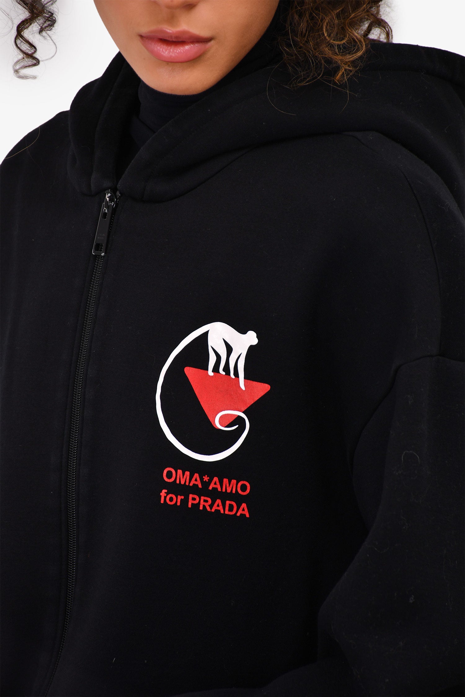 PRADA パーカー　OMA/AMO×PRADA XLサイズ Prada 2018 Black OMA*AMO Graphic Printed Zip-Up Hoodie Size M
