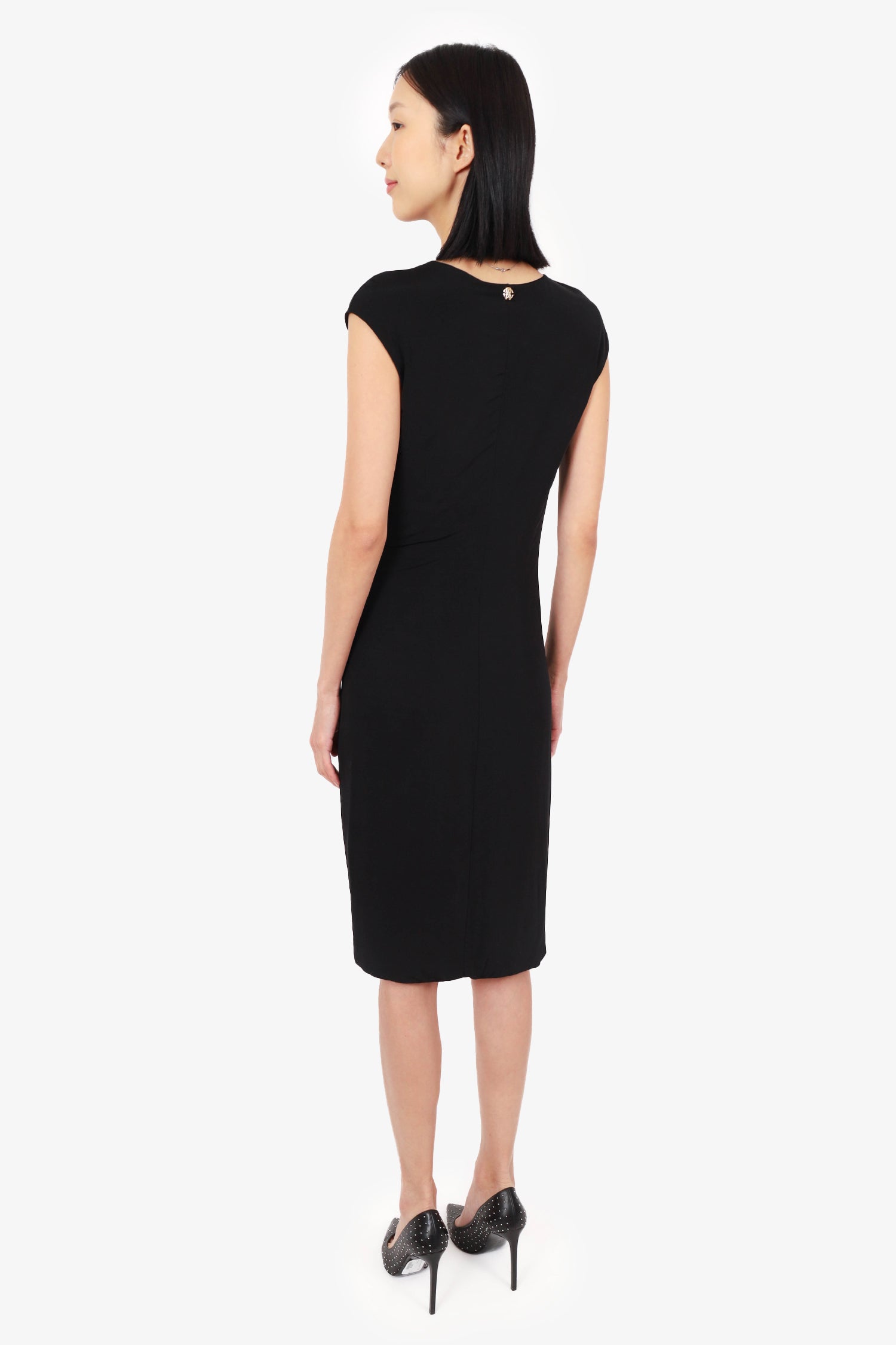Roberto Cavalli Black Ruched V-Neck Dress Size 46 Mine & Yours Roberto Cavalli Black Ruched V-Neck Dress Size 46 Mine & Yours