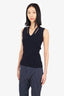 Akris Navy Ribbed Sleeveless V-Neck Size S