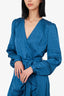 Veronica Beard Blue Satin Long-Sleeve Ruffle Front Belted Dress Size 8