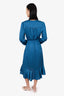 Veronica Beard Blue Satin Long-Sleeve Ruffle Front Belted Dress Size 8