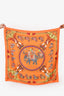 Hermès Orange Printed Silk 'Caparaçons De la France et de L'inde' 90cm Square Scarf