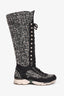 Pre-Loved Chanel™ Black/White Tweed Knee High Lace Up Boots Size 36.5