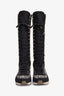 Pre-Loved Chanel™ Black/White Tweed Knee High Lace Up Boots Size 36.5