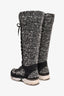 Pre-Loved Chanel™ Black/White Tweed Knee High Lace Up Boots Size 36.5