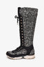 Pre-Loved Chanel™ Black/White Tweed Knee High Lace Up Boots Size 36.5