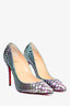 Christian Louboutin Blue/Purple Leather 'Pigalle' Snake Pattern Heels Size 35.5