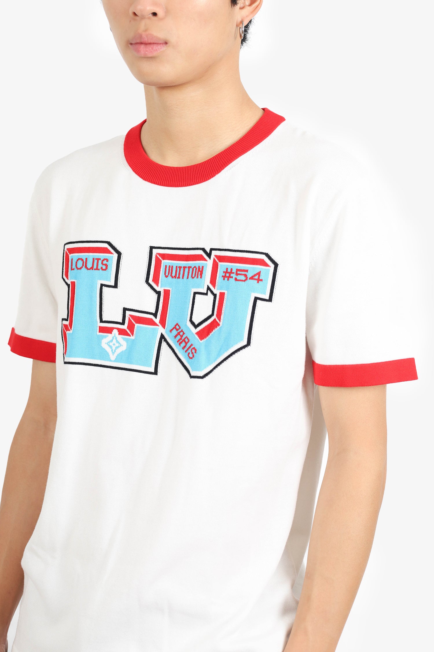 Louis Vuitton White/Red Signature LV Knit Short Sleeve T-Shirt