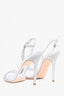 Giuseppe Zanotti Silver Metallic Leather Crystal Embellished Heels Size 36.5