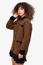 Sandro Brown/Black Houndstooth Velvet Trimmed Coat Size 36