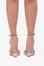 Mach & Mach Pink Satin Crystal Bow Ankle Wrap Heels Size 38 (As Is)