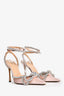 Mach & Mach Pink Satin Crystal Bow Ankle Wrap Heels Size 38 (As Is)