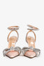 Mach & Mach Pink Satin Crystal Bow Ankle Wrap Heels Size 38 (As Is)