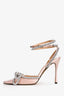 Mach & Mach Pink Satin Crystal Bow Ankle Wrap Heels Size 38 (As Is)