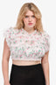 For Love & Lemons White Sheer Floral Frilly Top Size M