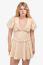 For Love & Lemons Beige Floral Peter Pan Collar Puff Sleeve Mini Dress Size S