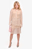 L'Academie Beige Sheer Floral Button Down + Skirt Set Size M