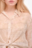 L'Academie Beige Sheer Floral Button Down + Skirt Set Size M