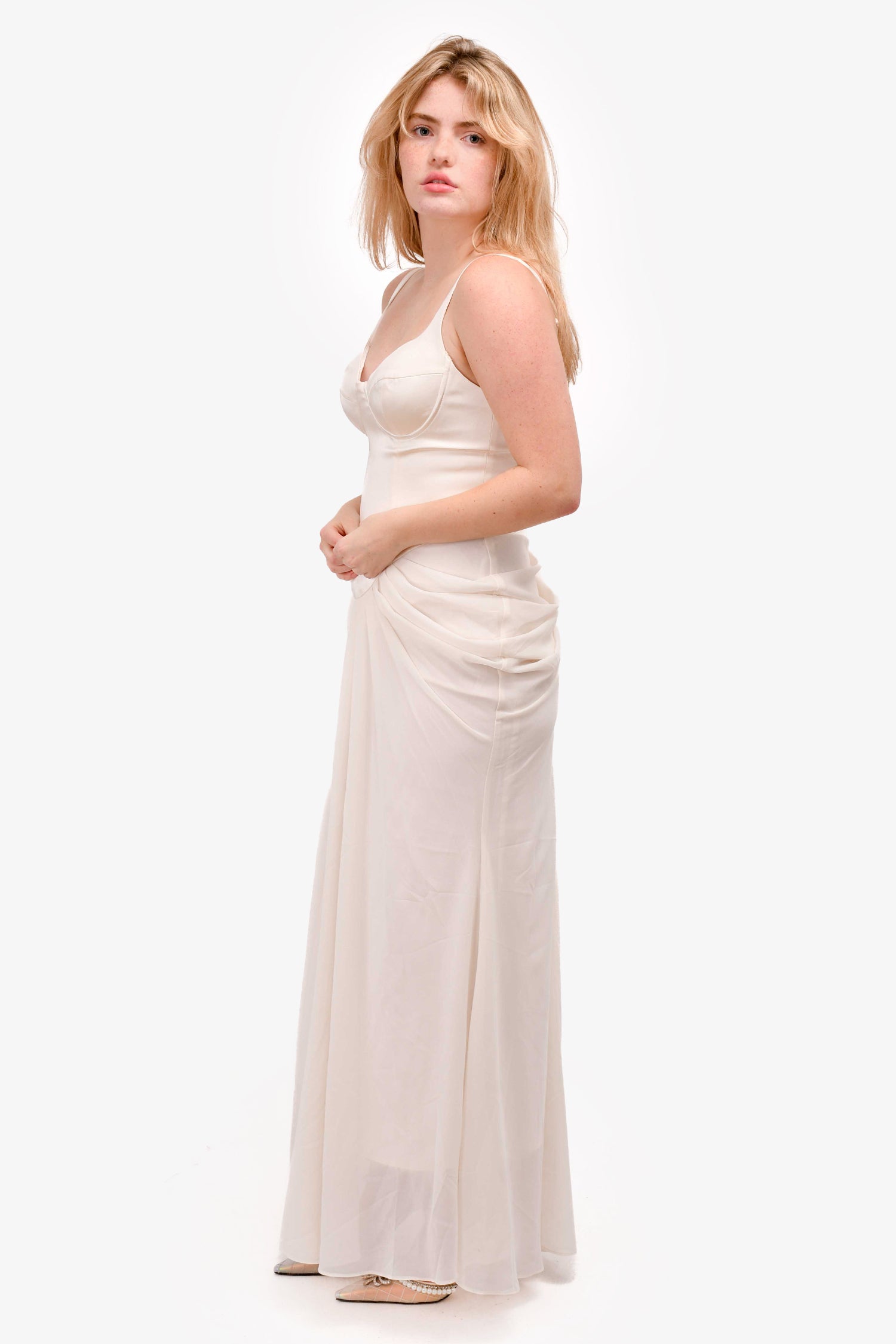Meshki Ivory Satin Leila Corset Maxi Dress Size M  Mine & Yours