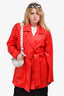 For Love & Lemons Red Faux Leather Belted Jacket Size M