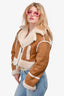 Ducie London Tan Lamb Leather Shearling Aviator Jacket Size M