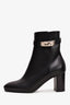 Hermès Black Leather Saint Germain Heeled Ankle Boots with Kelly Lock Size 37