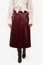 Ports Burgundy Faux Leather Pleated Midi Skirt Size 4