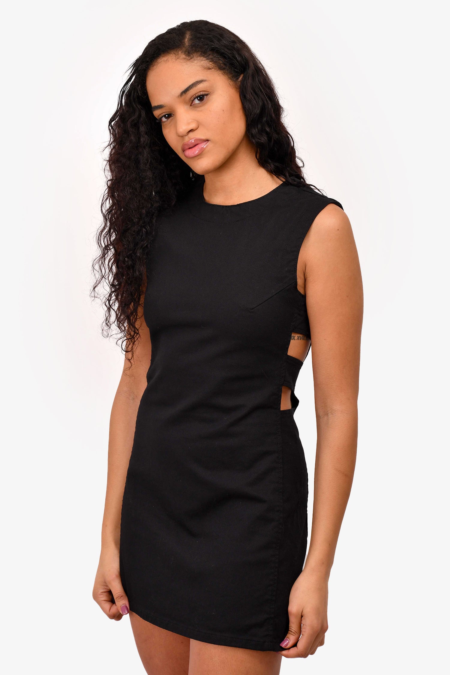 maje cutout denim mini dress MAJE Resa Sleeveless Fitted Denim Mini Dress