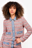Maje Blue Denim/Orange Tweed Cropped Jacket Size 38 + Skirt Set Size 36
