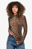 Ganni Leopard Mesh Turtleneck Top Size 40