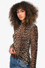 Ganni Leopard Mesh Turtleneck Top Size 40