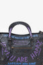 Balenciaga Black Leather City Address Graffiti Classic Studs Bag