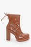 Stuart Weitzman Brown Vinyl Chunky Heeled Ankle Boots Size 37.5