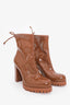 Stuart Weitzman Brown Vinyl Chunky Heeled Ankle Boots Size 37.5