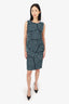 Oscar de la Renta Blue/Black Metallic Tweed Sleeveless Midi Dress Size 8
