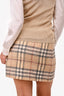 Burberry London Beige Wool Tartan Patterned Mini Skirt Size 8 US