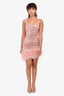 Nadine Merabi Pink Sequin Faux Ostrich Feather Trim Mini Dress Size XS