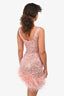 Nadine Merabi Pink Sequin Faux Ostrich Feather Trim Mini Dress Size XS