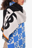 Burberry Black/Blue/Grey Wool Contrast Logo Fringe Scarf