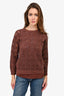 Brunello Cucinelli Brown Cashmere/Wool Open Knit Sequin Embellished Sweater with Brown Silk Slip Size XS