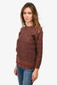 Brunello Cucinelli Brown Cashmere/Wool Open Knit Sequin Embellished Sweater with Brown Silk Slip Size XS