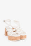 Jimmy Choo White Leather 'Cecelia 95' Cork Heels Size 37.5