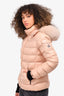 Moncler Light Pink Down 'Badyfur' Hooded Jacket with White Fur Trim Size 1 (As Is)