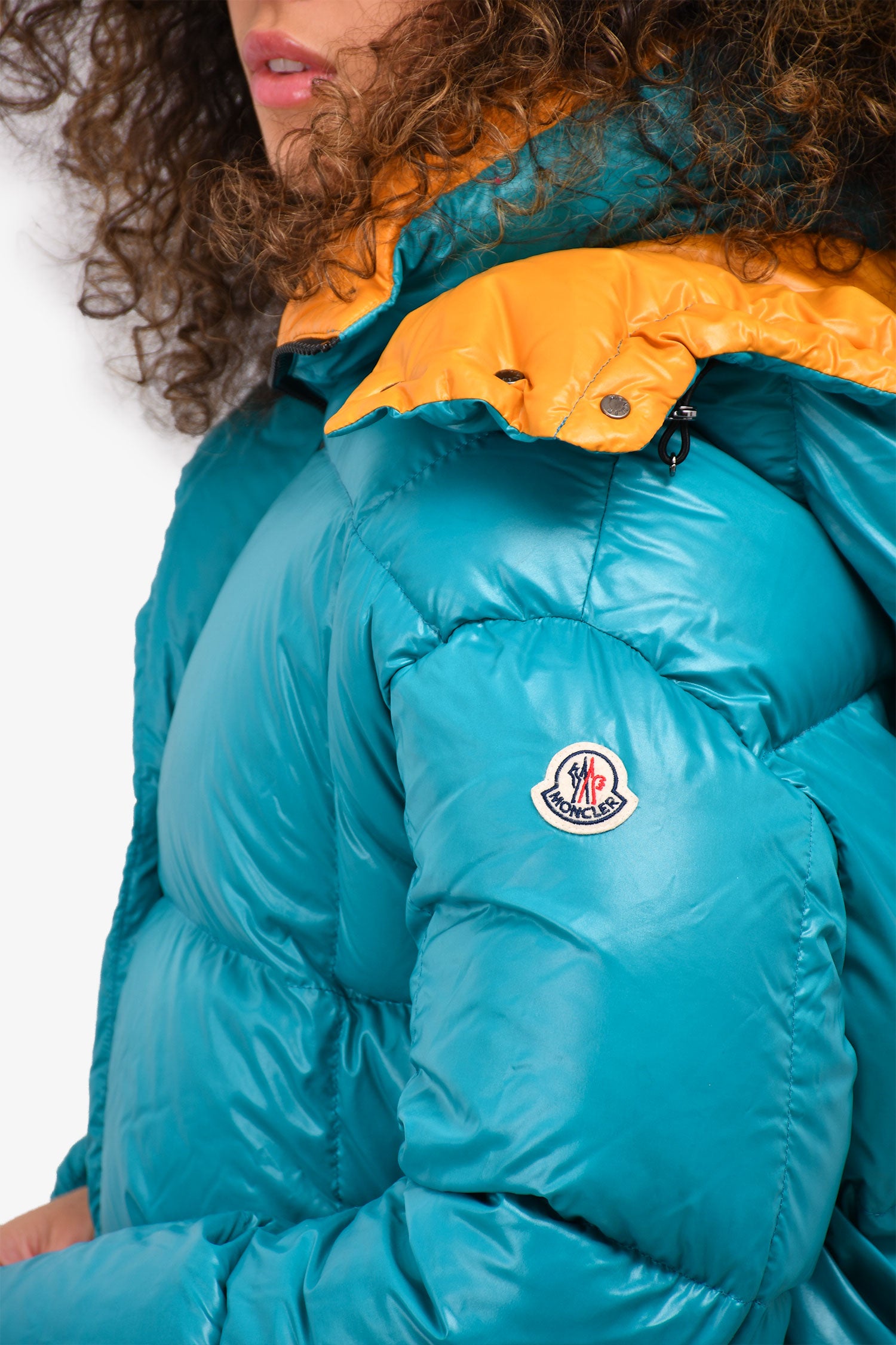 Moncler Teal/Mustard Down 'Parana' Hooded Parka Jacket Size 2