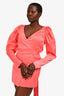 ROTATE by Birger Christenesn Pink Puff Sleeve Wrap Mini Dress Size 8 US