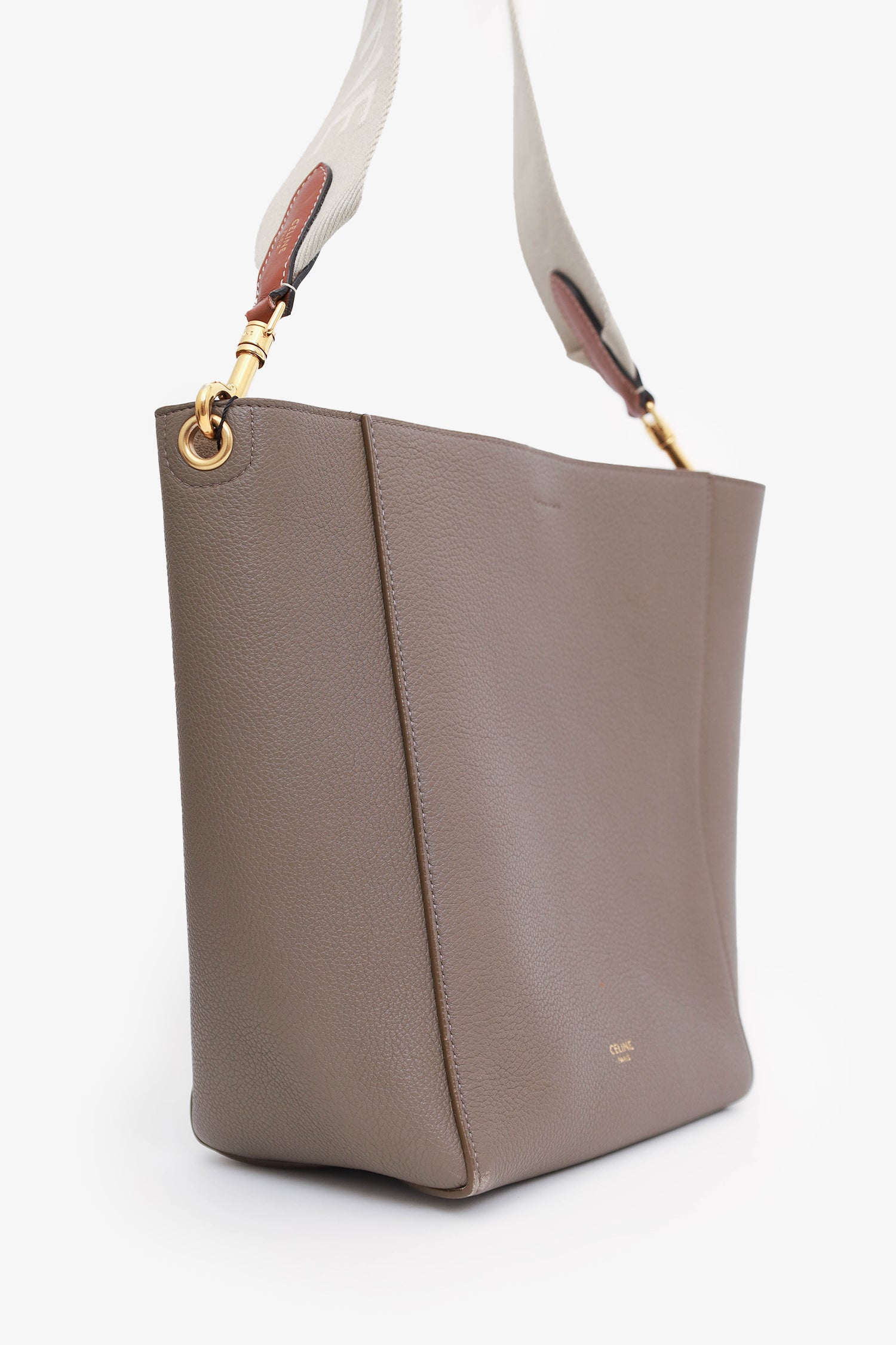 Celine Taupe Leather Small Seau Sangle Bucket Bag