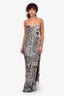 Retrofête Grey Denim Printed Satin Maxi Slip Dress Size S